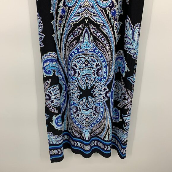 Olivia Matthews Dress Maxi Blue Black Printed Sleeveless Slit - Picture 10 of 10